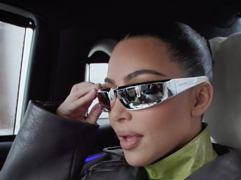 Get Kim Kardashian’s Prada Shield Style Sunglasses from The Kardashians Episode ‘Life Can Change On A Dime’