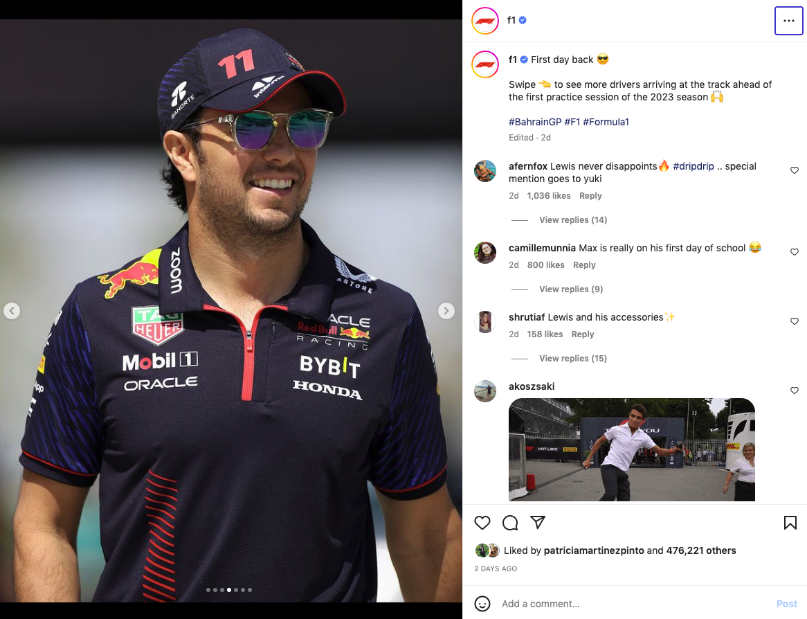 Sergio ‘Checco’ Perez in Blenders Sunglasses In Bahrain 23′ Is A Look